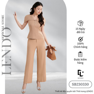 Sét Bộ Công Sở LENDO Áo Cổ Tim Không Tay Chờm Vai Đính Cúc Quần Suông Dài Rộng SB230330