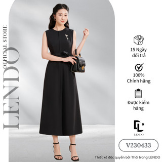 Đầm Váy Công Sở LENDO V230433 Dáng Dài Suông Thắt Đai Cổ Tròn Không Tay
