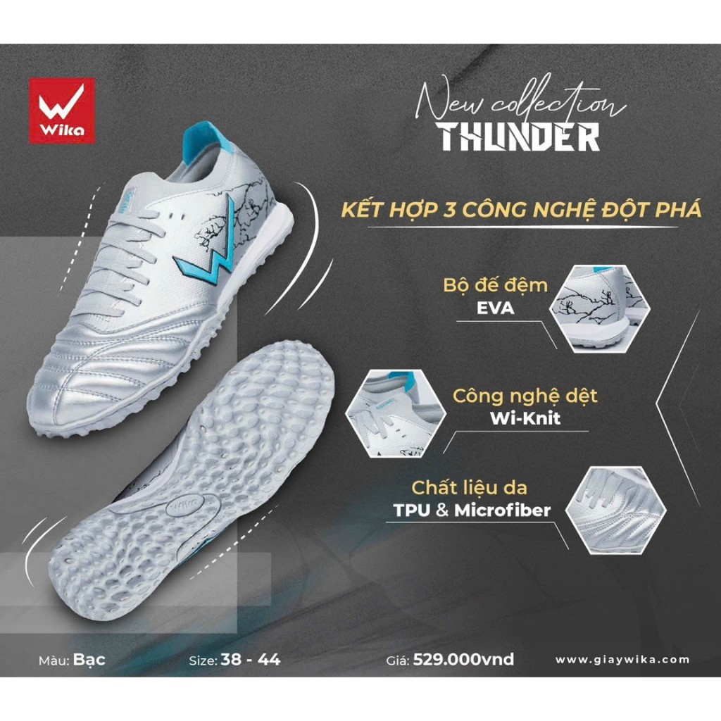 Giày Đá Banh Nam Wika Thunder Chính Hãng, Giày Đá Banh Sân Cỏ Nhân Tạo Siêu Đẹp Êm Chân TD
