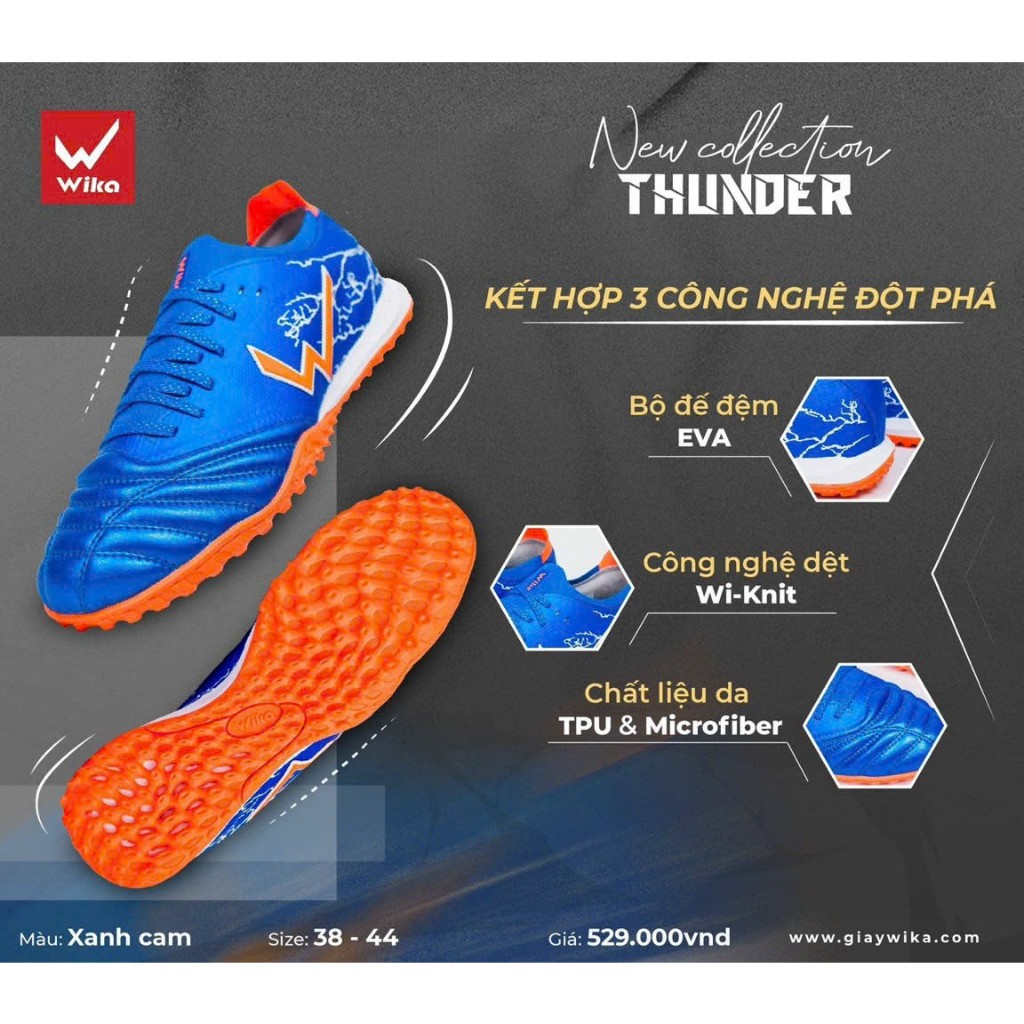 Giày Đá Banh Nam Wika Thunder Chính Hãng, Giày Đá Banh Sân Cỏ Nhân Tạo Siêu Đẹp Êm Chân TD