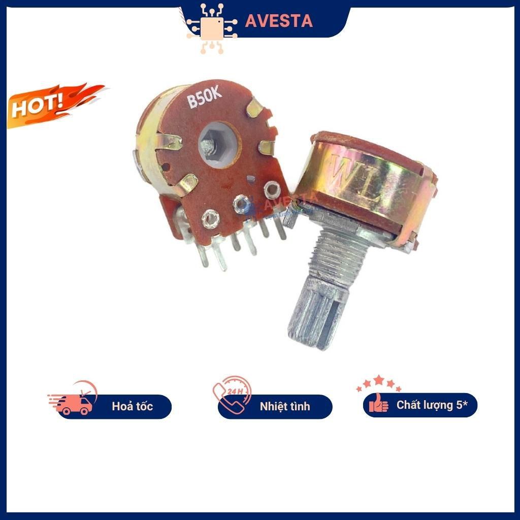 Chiết áp đôi WH148i 500K 100K 50K 20K 10K 5K 2K 1K 15mm chính hãng Avesta