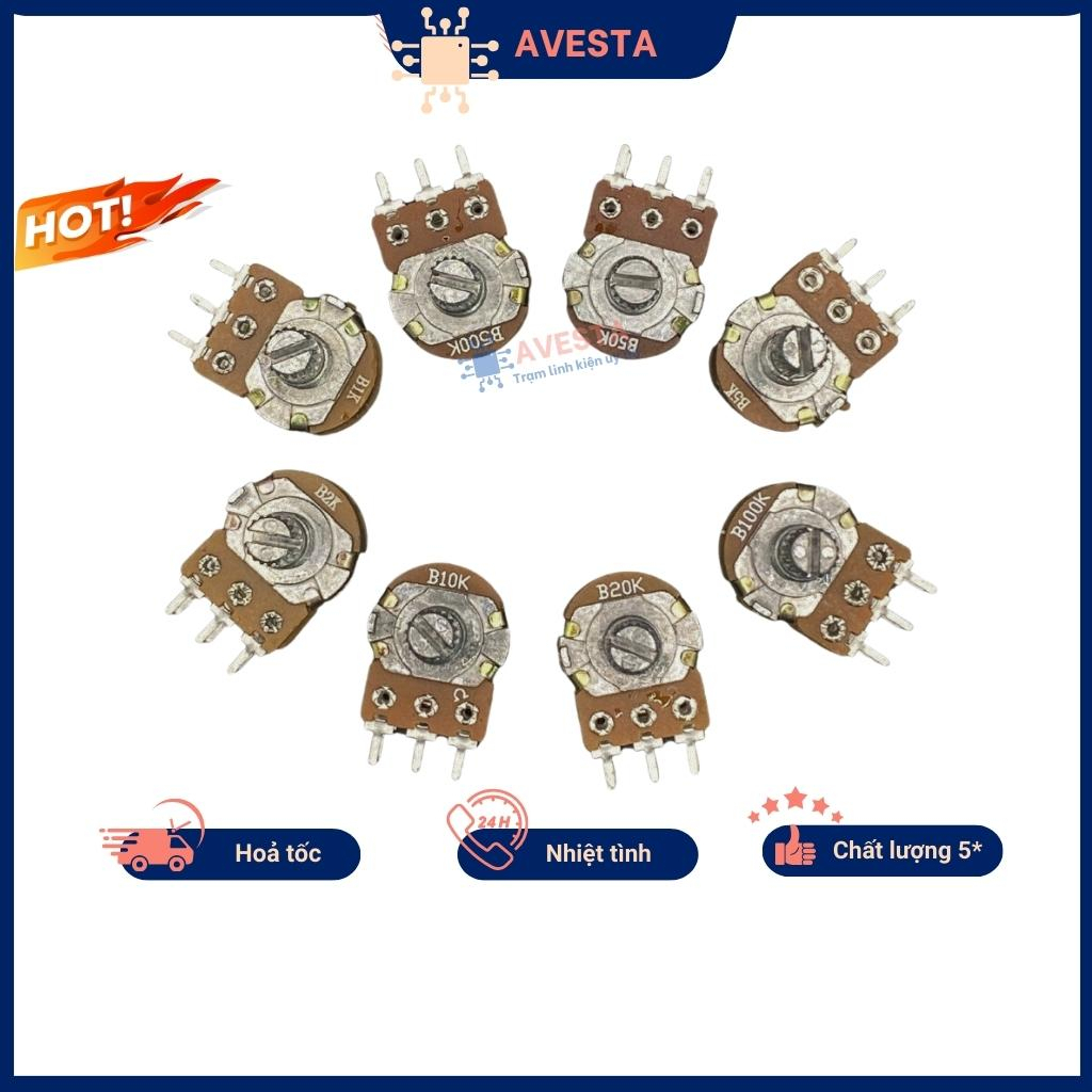 Chiết áp đôi WH148i 500K 100K 50K 20K 10K 5K 2K 1K 15mm chính hãng Avesta