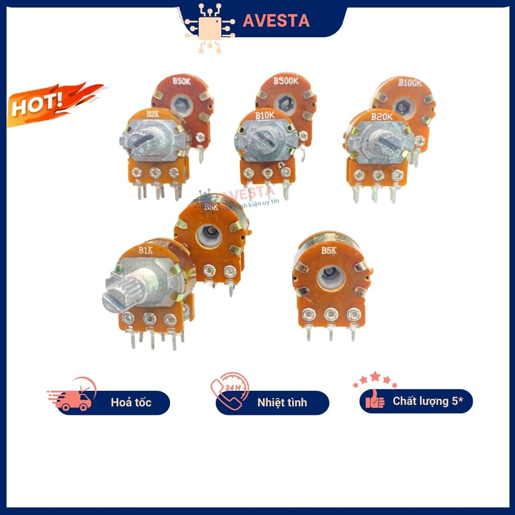 Chiết áp đôi WH148i 500K 100K 50K 20K 10K 5K 2K 1K 15mm chính hãng Avesta