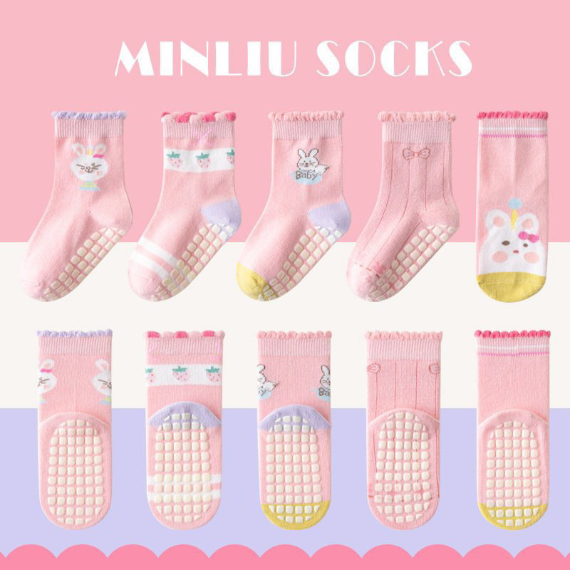 Set 5 đôi tất chống trơn MINLIU Kids Socks, tất Bé Gái và Bé Trai