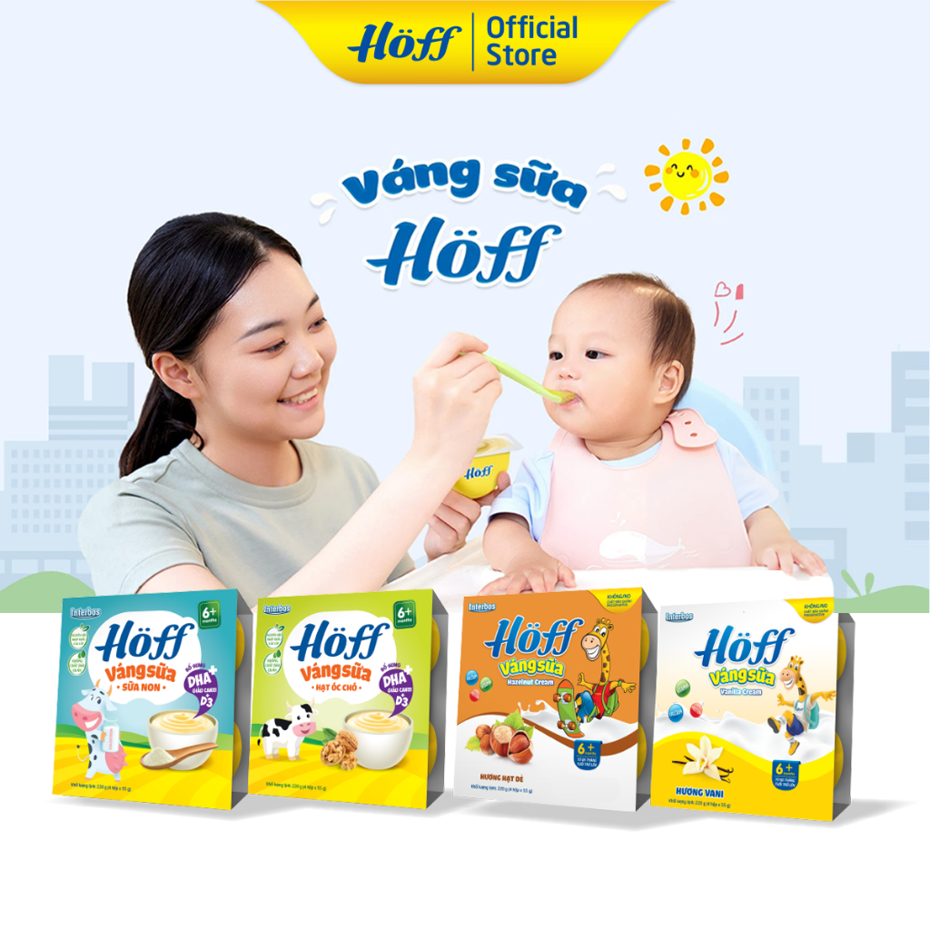 Váng Sữa Hoff mix bốn vị cho bé từ 6 tháng tuổi, giàu protein và canxi, tăng cường hệ  miễn dịch - 4 LỐC (16 hộp x 55g)