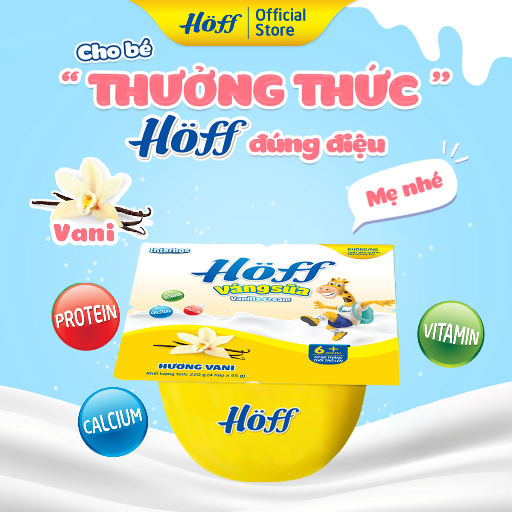 Váng Sữa Hoff mix bốn vị cho bé từ 6 tháng tuổi, giàu protein và canxi, tăng cường hệ  miễn dịch - 4 LỐC (16 hộp x 55g)