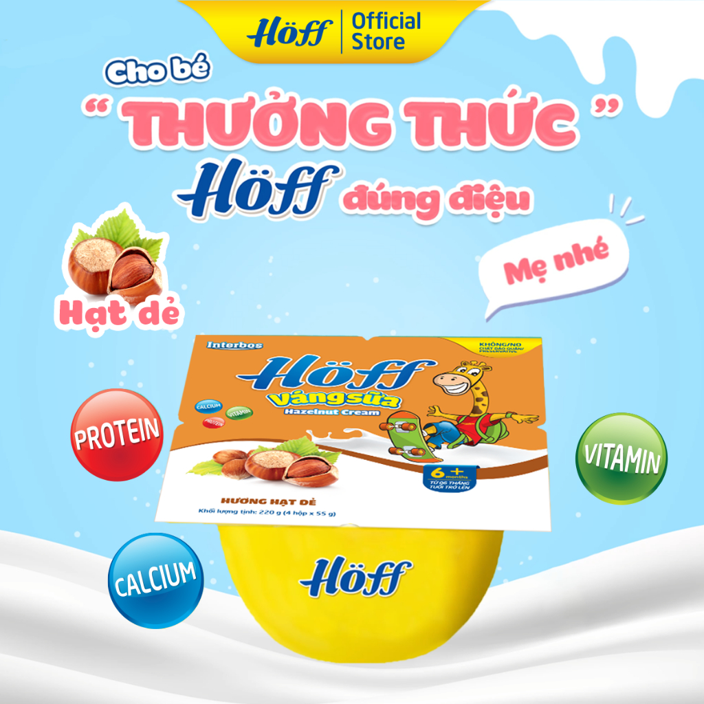 Váng Sữa Hoff mix bốn vị cho bé từ 6 tháng tuổi, giàu protein và canxi, tăng cường hệ  miễn dịch - 4 LỐC (16 hộp x 55g)