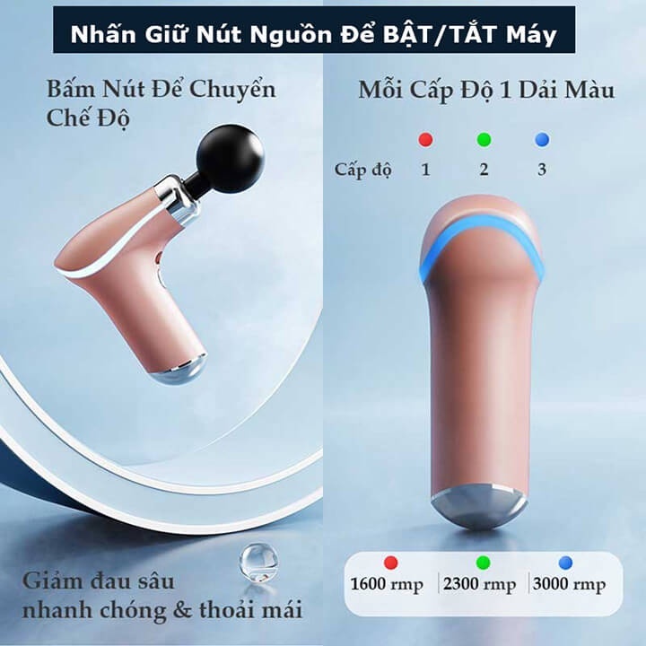 Súng massage cầm tay mini 8 đầu 3 chế độ KH-325, Máy mát xa cầm tay đấm lưng, mát xa cổ vai gáy thông minh tiện lợi