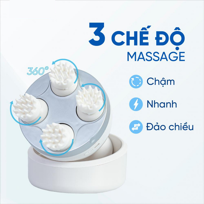Máy massage đầu dưỡng sinh 3 chế độ, máy mát xa cầm tay 4 đầu silicon xoay 360 độ tiện lợi