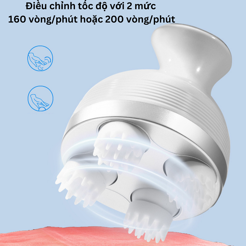 Máy massage đầu dưỡng sinh 3 chế độ, máy mát xa cầm tay 4 đầu silicon xoay 360 độ tiện lợi