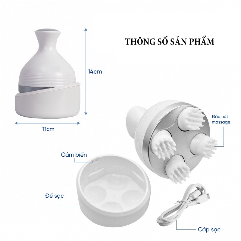 Máy massage đầu dưỡng sinh 3 chế độ, máy mát xa cầm tay 4 đầu silicon xoay 360 độ tiện lợi