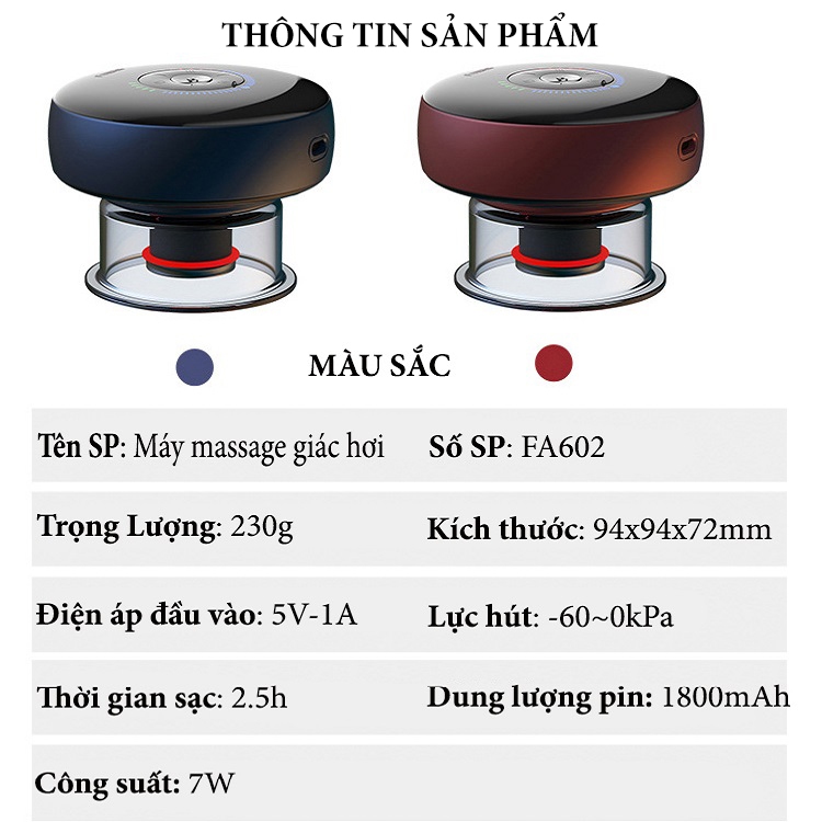 Máy giác hơi cạo gió cầm tay - Máy giác hơi massage thông minh 6 chế độ nhiệt, 2 chế độ hút đa năng tiện lợi