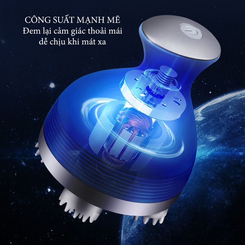Máy massage đầu dưỡng sinh 3 chế độ, máy mát xa cầm tay 4 đầu silicon xoay 360 độ tiện lợi