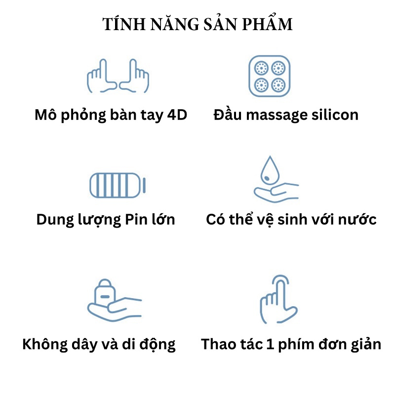 Máy massage đầu dưỡng sinh 3 chế độ, máy mát xa cầm tay 4 đầu silicon xoay 360 độ tiện lợi
