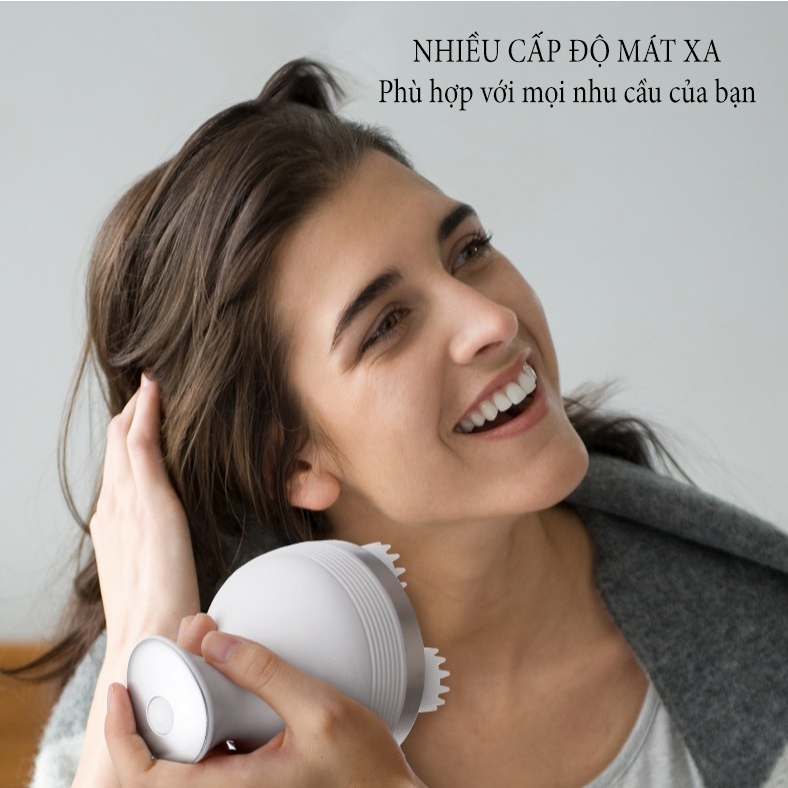 Máy massage đầu dưỡng sinh 3 chế độ, máy mát xa cầm tay 4 đầu silicon xoay 360 độ tiện lợi