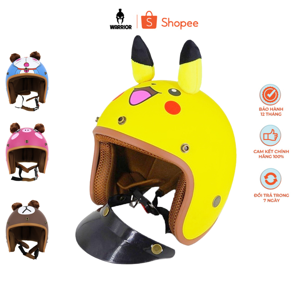 Mũ bảo hiểm 3 4 SRT doremon pikachu heo xinh Có (Tai tặng kèm lưỡi trai)