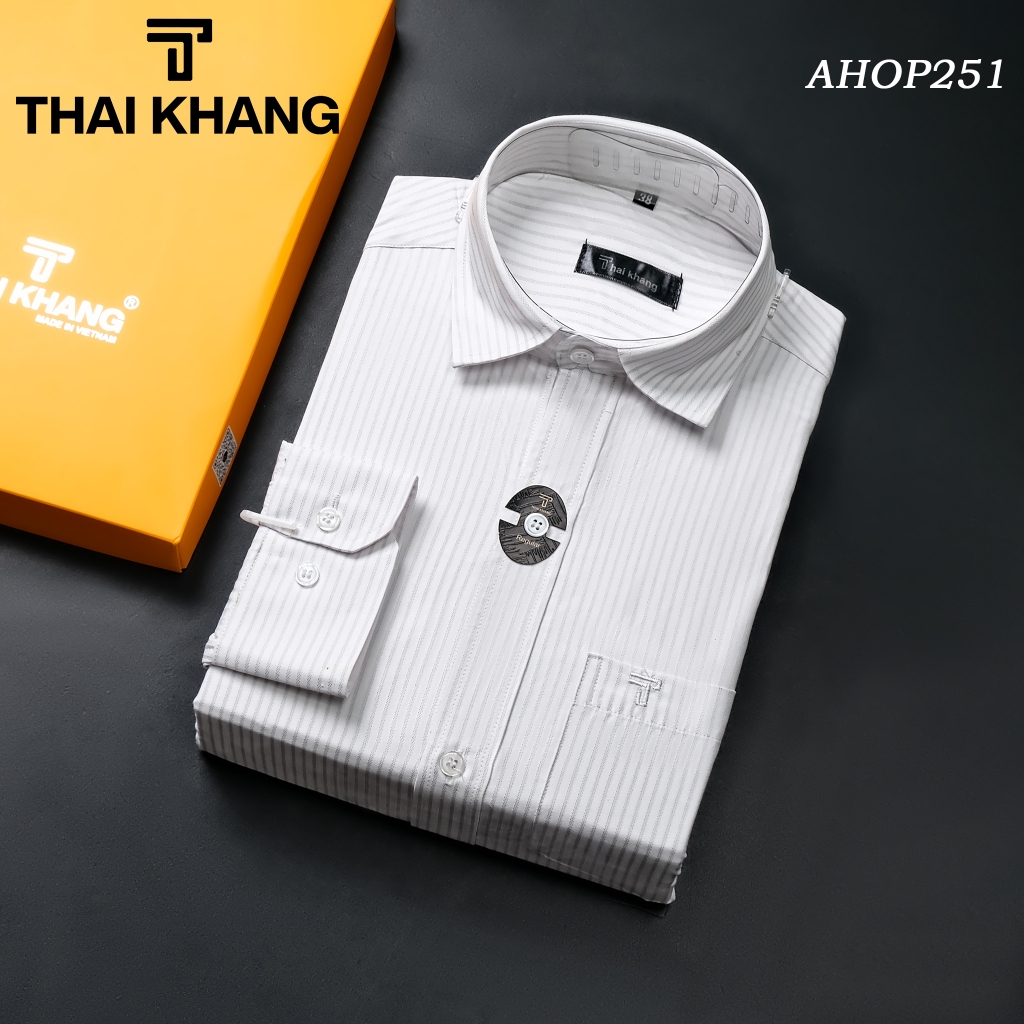 Áo sơ mi nam trung niên dài tay Thái Khang vải cotton họa tiết caro form classic thỏa mái AHOP25