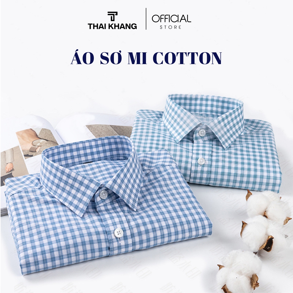 Áo sơ mi nam trung niên ngắn tay Thái Khang vải cotton họa tiết form classic thỏai mái AHOP12