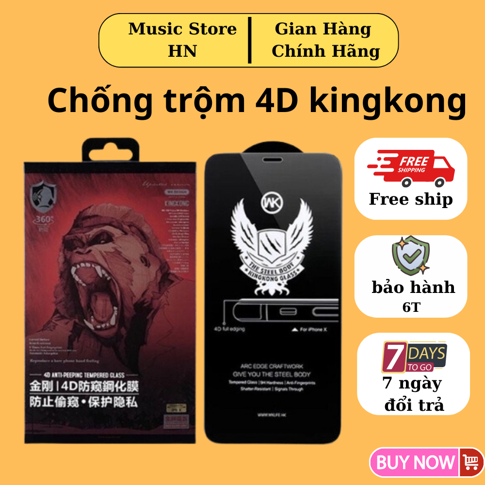 Cường lực chống nhìn trộm Full màn 4D kingking IP 15 xs max 14 pro max 12 promax 7 8 Plus 11 13 x