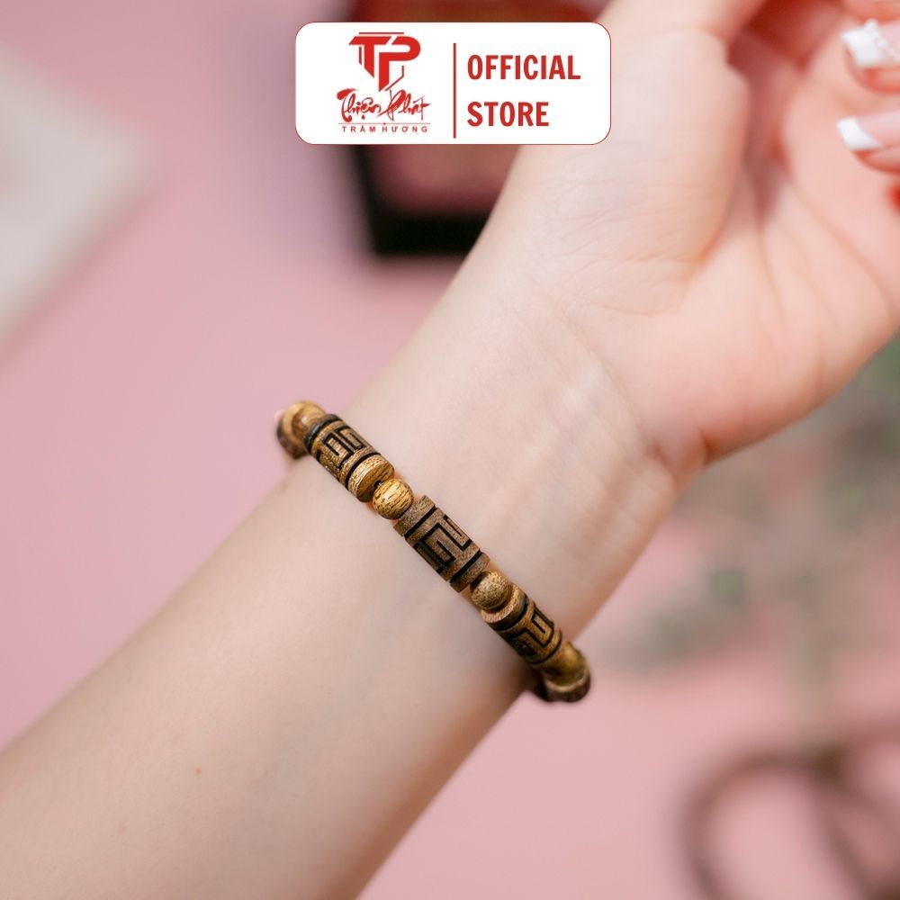 Vòng Tay Trầm Hương Tự Nhiên Nam Nữ Khắc Họa Tiết Chữ Vạn Cao Cấp Trầm Hương Thiện Phát