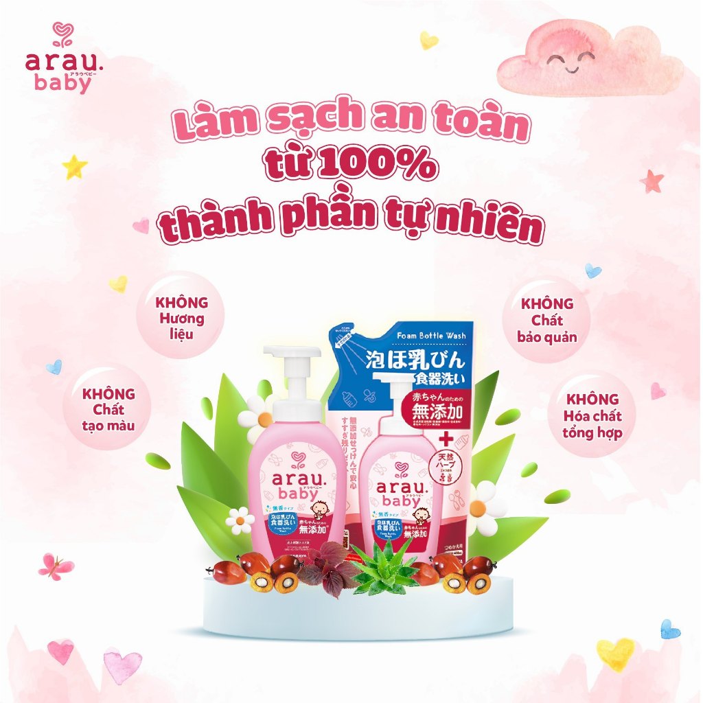 Nước RỬA BÌNH ARAU Baby Nhật CHAI 500ML/TÚI 450ML