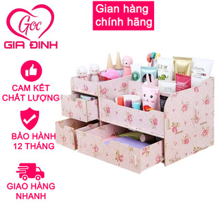 THANH LÝ-Tủ gỗ mini tự ghép đựng đồ trang điểm để bàn(Hoa văn)