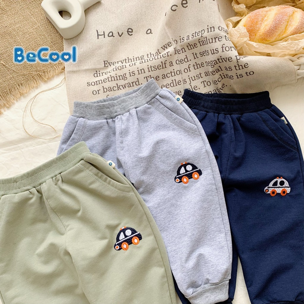 Quần dài thêu hình oto chất cotton da cá cực xinh cho bé từ 10-27kg mặc mùa thu đông MINKYSUN