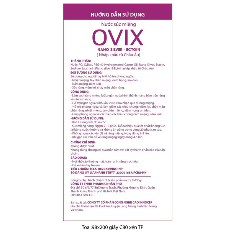 Nước súc miệng Ovix chai 250ml