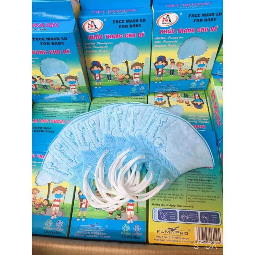 Hộp 10 khẩu trang cho bé 5D Mask Famapro
