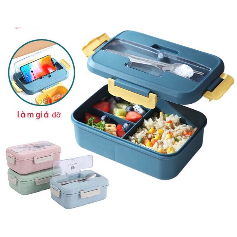 HỘP CƠM LÚA MẠCH 3 NGĂN KÈM ĐŨA THÌA INOX