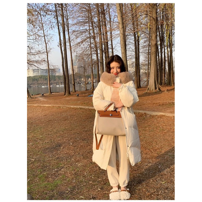 🌷 Áo phao dáng dài áo phao nữ mũ lông có túi thu đông 2023