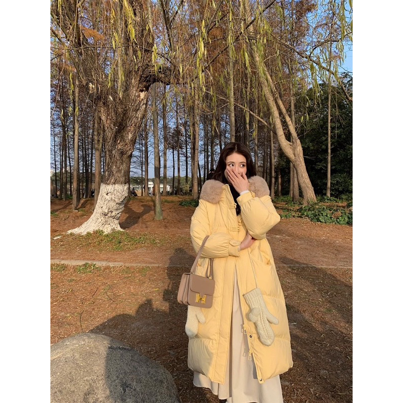 🌷 Áo phao dáng dài áo phao nữ mũ lông có túi thu đông 2023