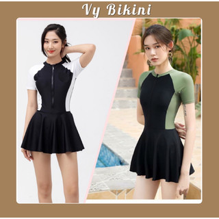 Bikini đồ bơi đi biển váy liền thân phối màu vy bikini vlt01