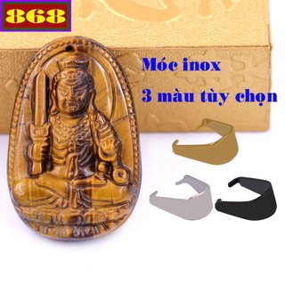 Mặt dây chuyền Phật Bất động minh vương đá mắt hổ 2.2 x 3.6cm, 2.9 x 4.5cm kèm móc inox