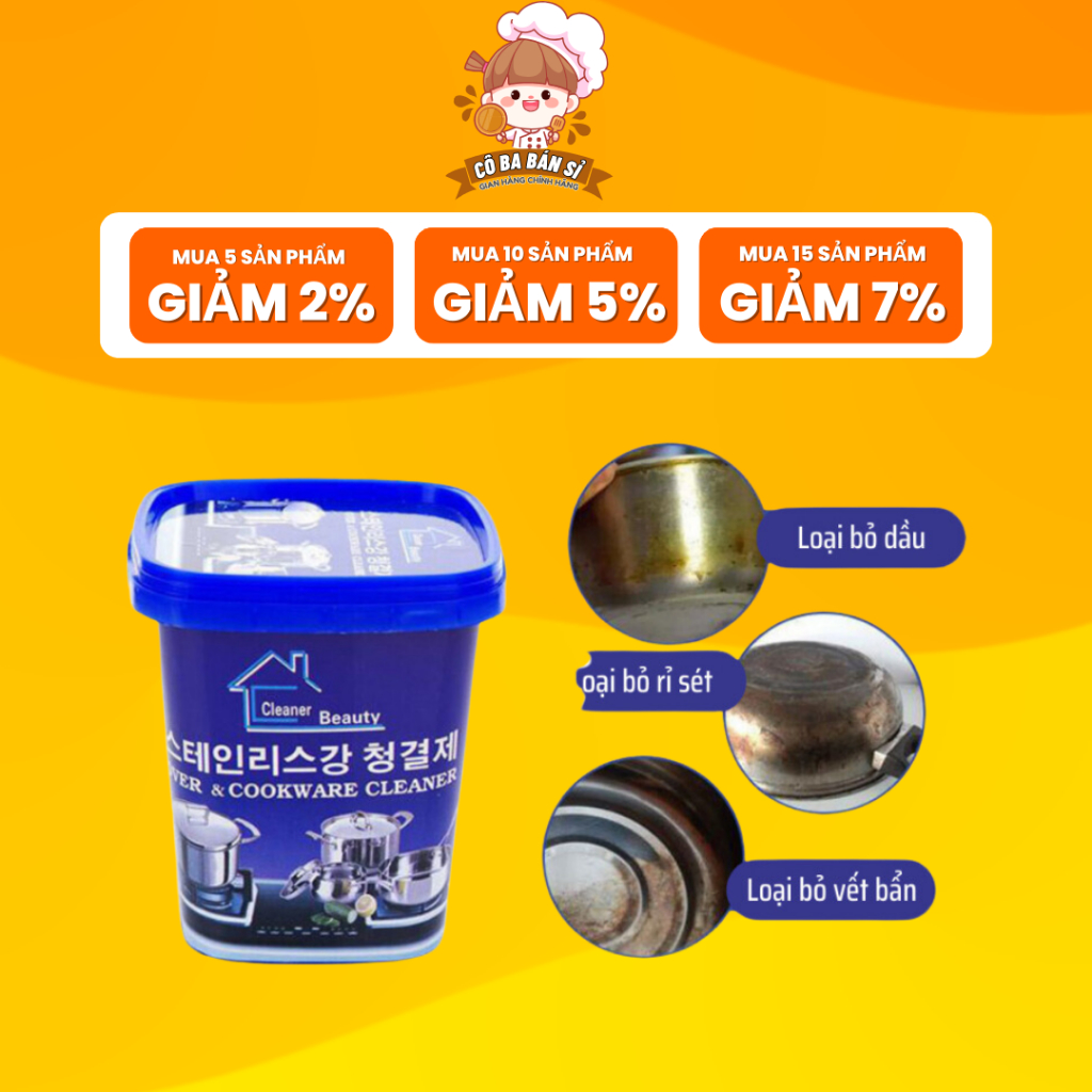 Kem Tẩy Rửa Xoong Nồi, Bột Tẩy Cọ Xoong Nồi Đa Năng Hàn Quốc Làm Trắng Nồi, Chảo, Sàn Nhà Tắm