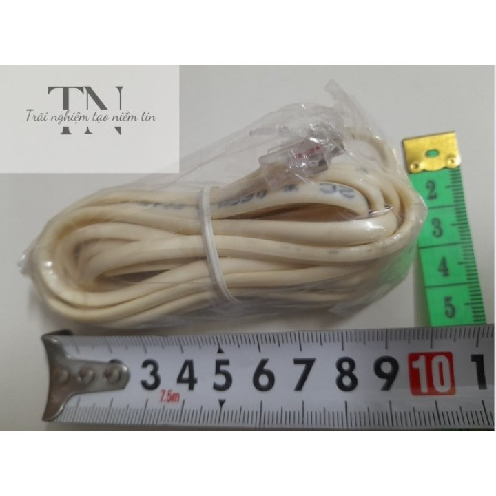 Combo 1 bộ dây line cáp đồng vật lý có bấm gắn thêm 2 hạt đầu cáp điện thoại bằng nhựa dài 3 mét kết nối điện thoại bàn.