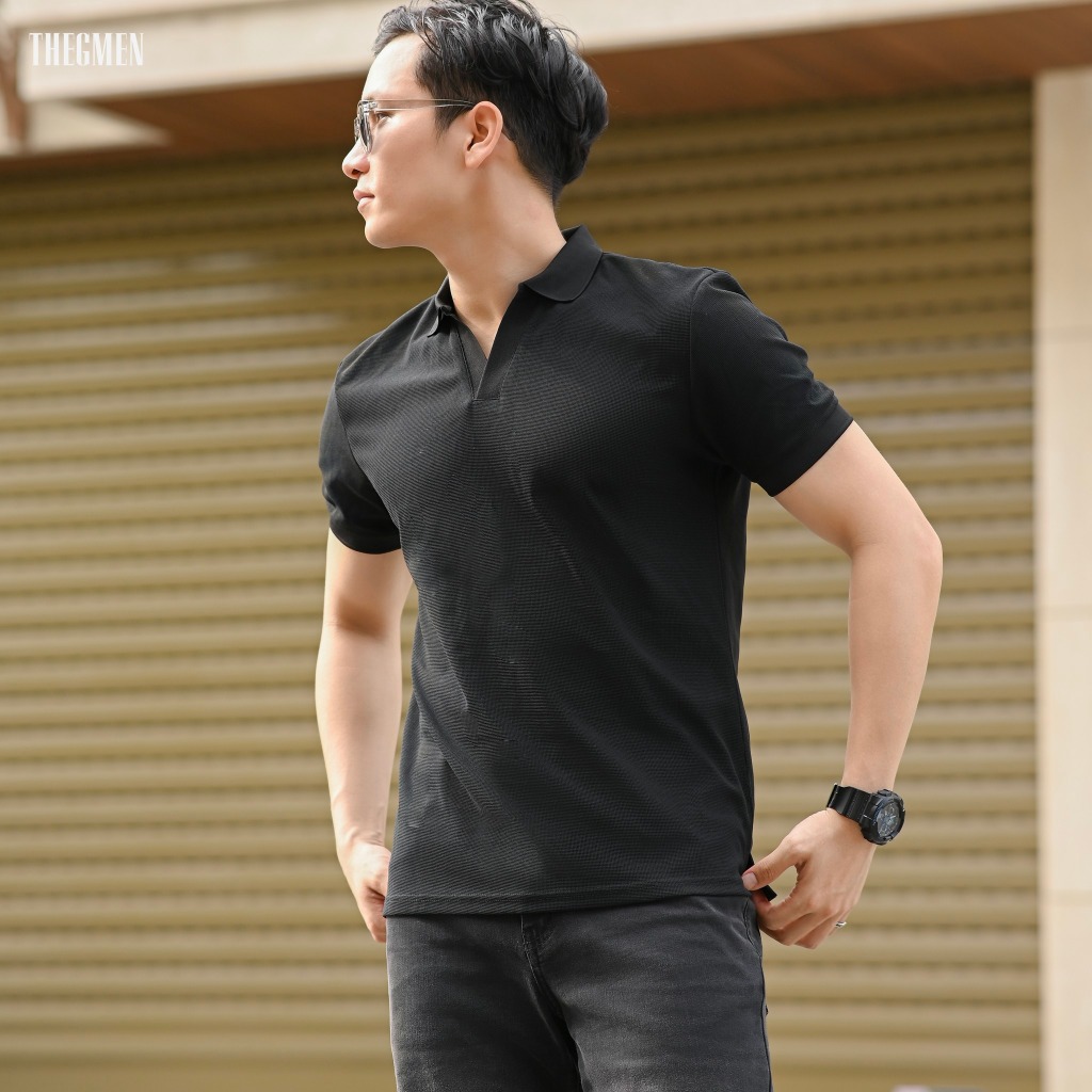 Áo polo nam phối viền P23 V POLO vải hạt 100% cotton, form Slimfit - THE GMEN ELEGANT EST 2017