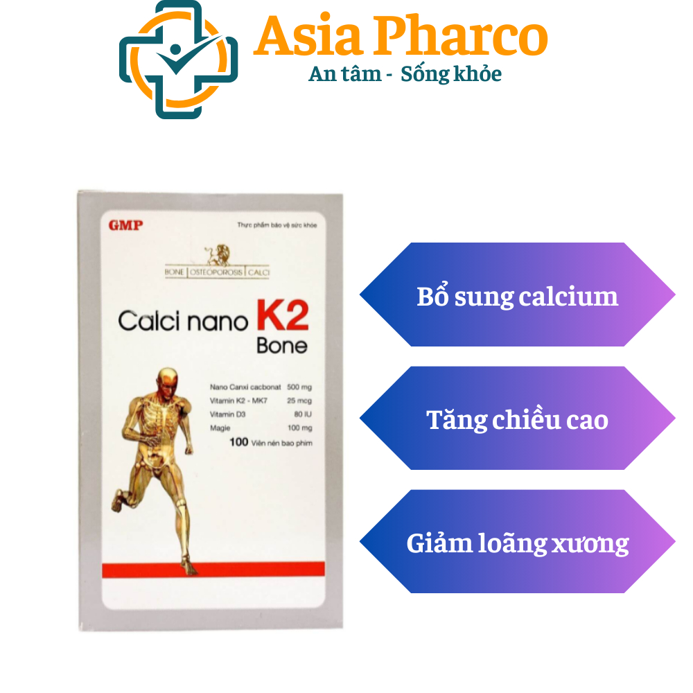 Calci Nano K2 Tăng chiều cao, phòng giảm loãng xương, còi xương