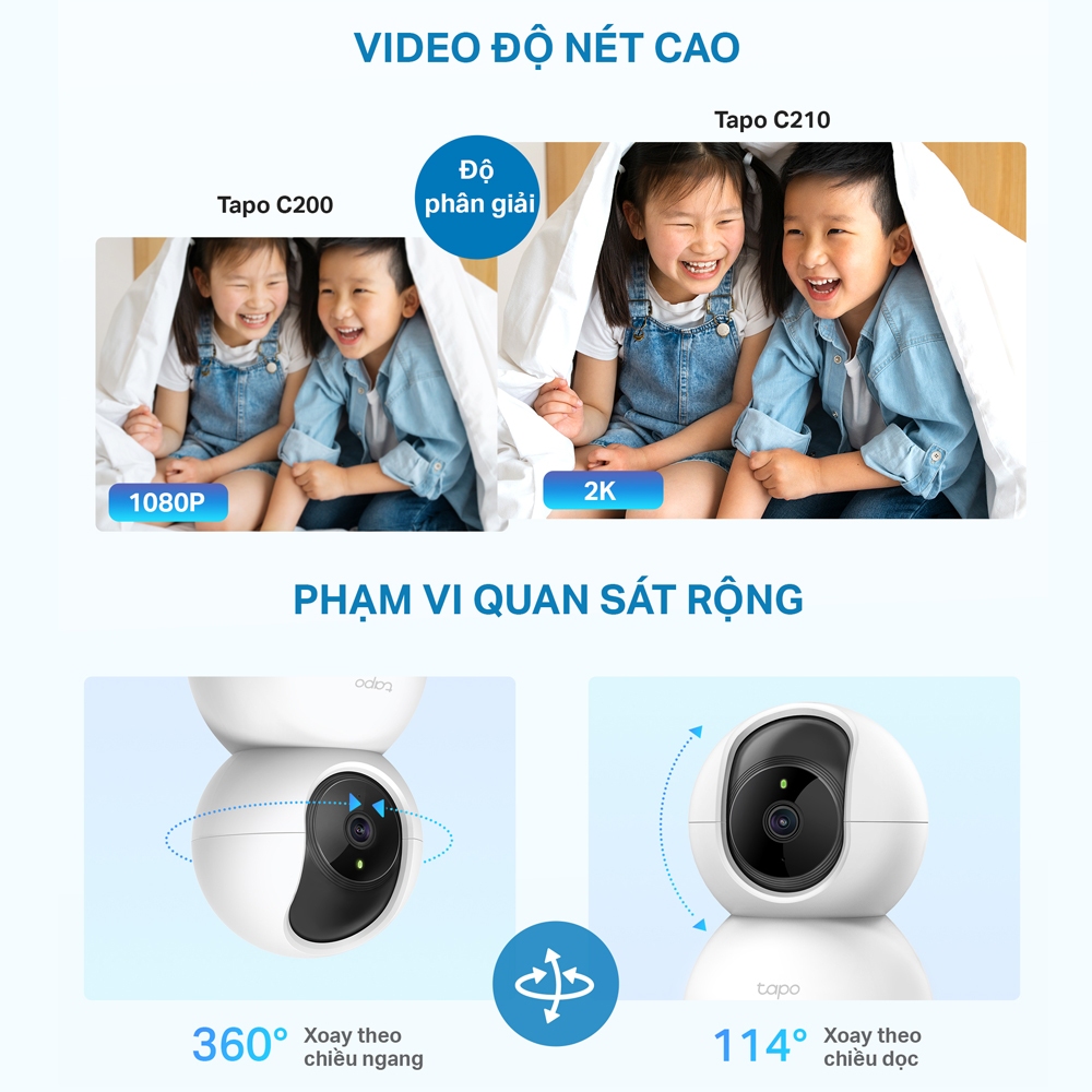 [Mã ELCL12 giảm 9% đơn 300K] Bộ Combo 2 Camera WiFi TP-Link Tapo C200P2 / C210P2 Quay Quét 360 độ Full HD 2MP/3MP