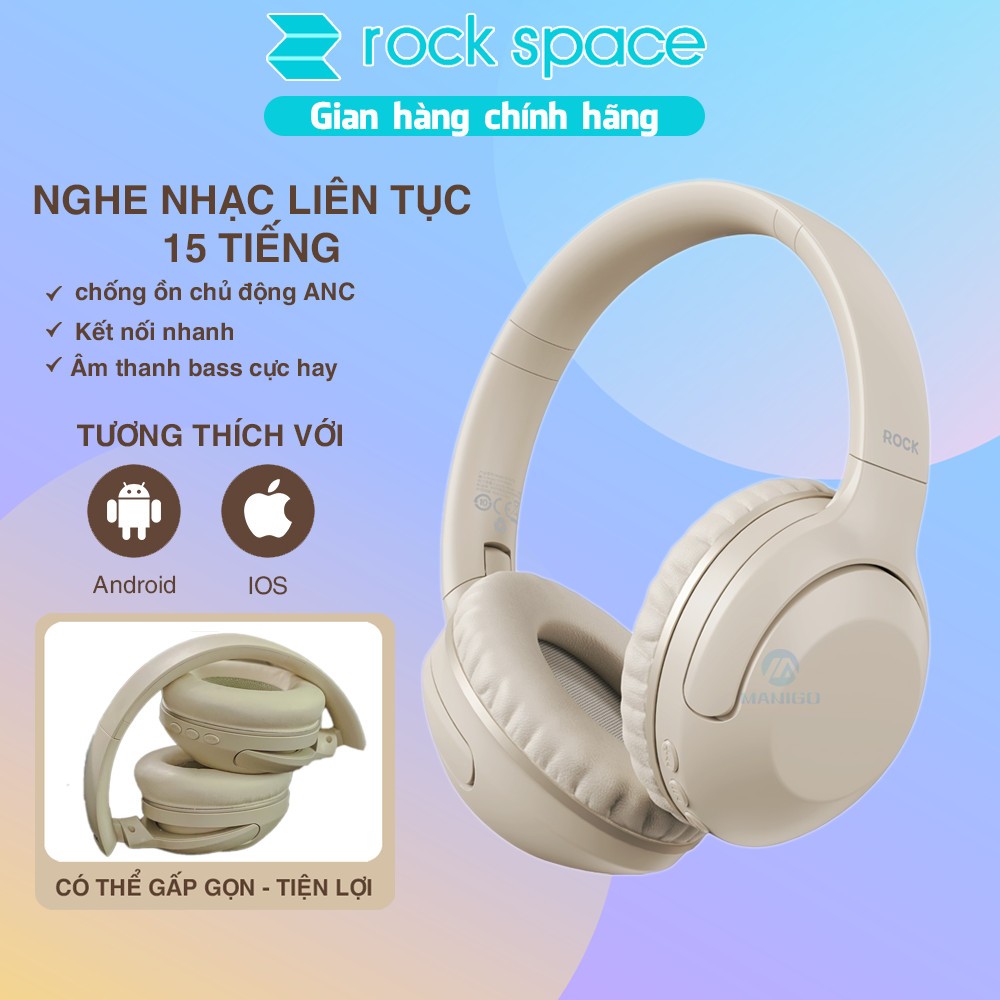 Headphone Tai nghe bluetooth chụp tai không dây Rockspace O3 chống ồn chủ động ANC có mic hàng chính hãng BH 12 tháng