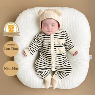 Bodysuit Len Tăm Ấm Áp Thêu Gấu Đáng Yêu Cho Bé Trai Bé Gái, Body Thu Đông LOTUKA,Bộ Liền Thân Dài Tay Size 3-12kg