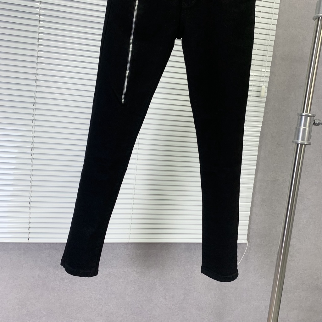 Quần jean bò Nam slimfit đen trơn thêu khoá zip chéo dọc đùi đơn giản basic phong cách đường phố Hot trend 2023