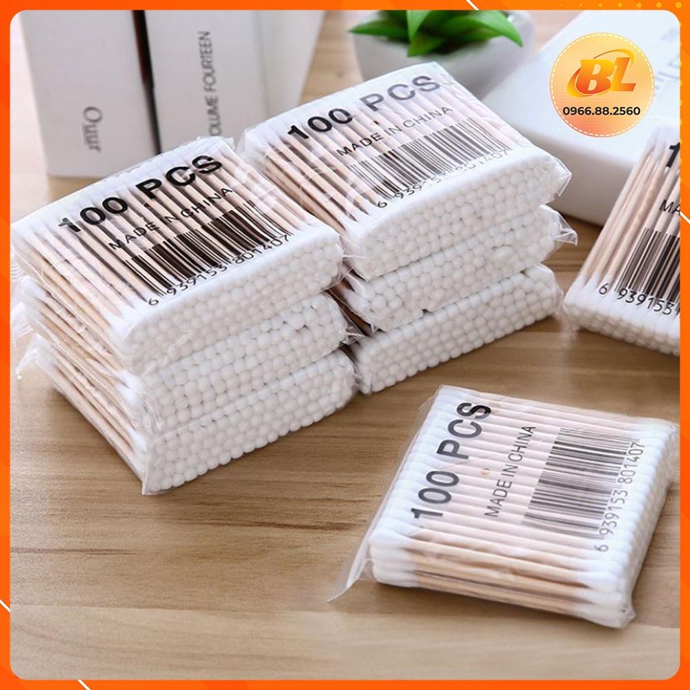 Túi 100c Bông Ngoáy Tai Vệ sinh tai Cán Gỗ - Giadungbaolong192