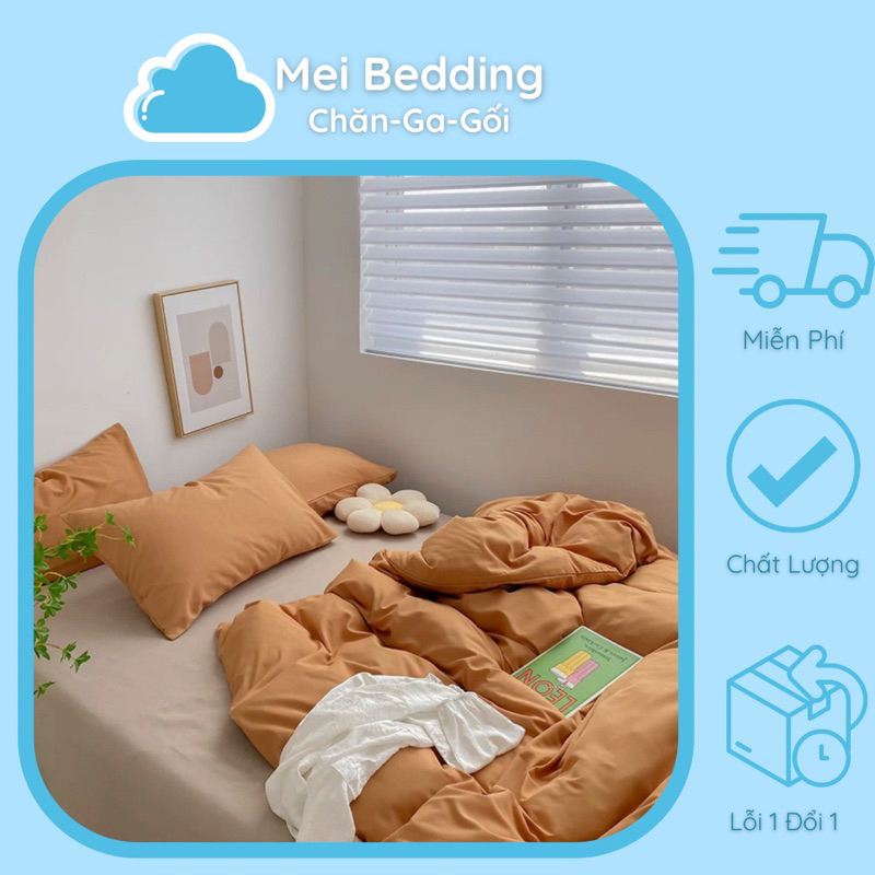 Bộ chăn ga gối cotton tici  cotton đũi trơn dày decor phòng ngủ vintage màu cam đất mix be đủ mọi cỡ nệm