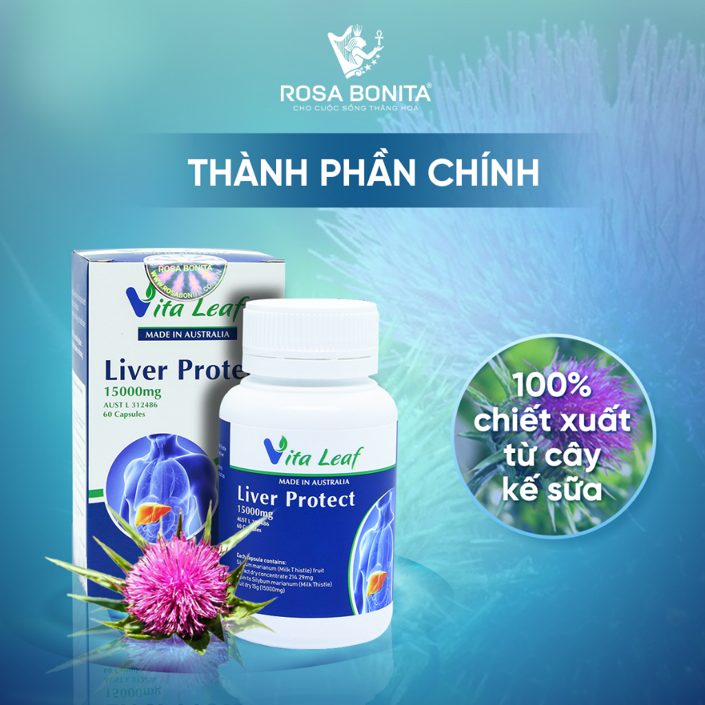 Viên uống giải độc gan Liver Protect làm mát gan tăng cường chức năng gan lọ 60 viên Rosa Bonita