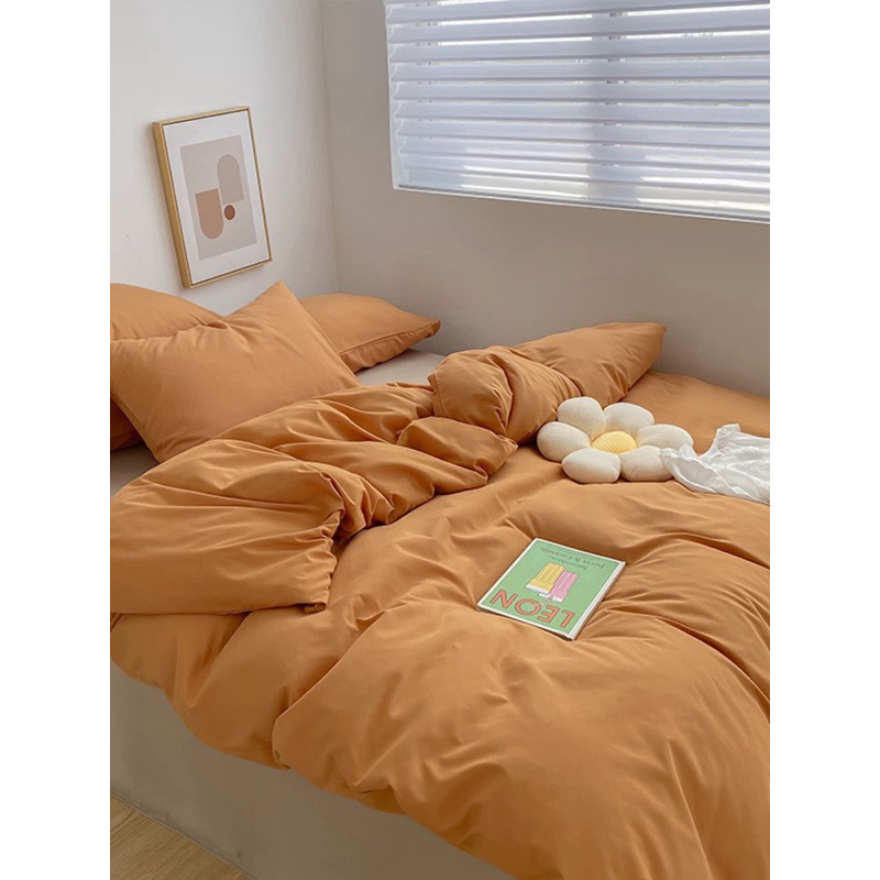 Bộ chăn ga gối cotton tici  cotton đũi trơn dày decor phòng ngủ vintage màu cam đất mix be đủ mọi cỡ nệm