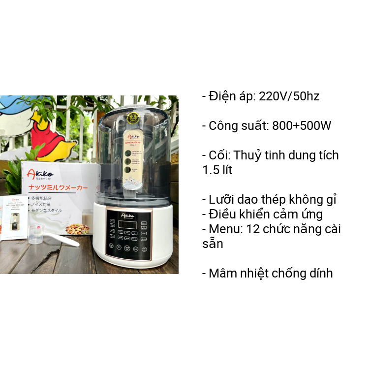 Máy Xay Sữa Hạt Đa Năng, Máy Làm Sữa Hạt Dung Tích 1.5 Lít, 12 Chế Độ Cài Sẵn, Không Tiếng Ồn, An Toàn, Tiện Lợi