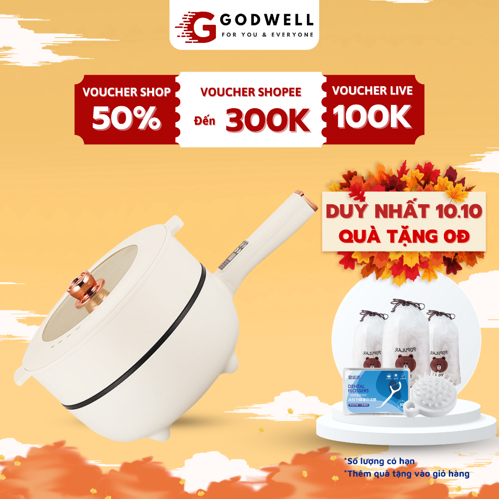 Chảo Điện Mini Đa Năng Chống Dính Dung Tích 3L Nồi Lẩu Điện Có Tay Cầm Dài Điều Chỉnh Nhiệt Độ Nấu GODWELL - CD26