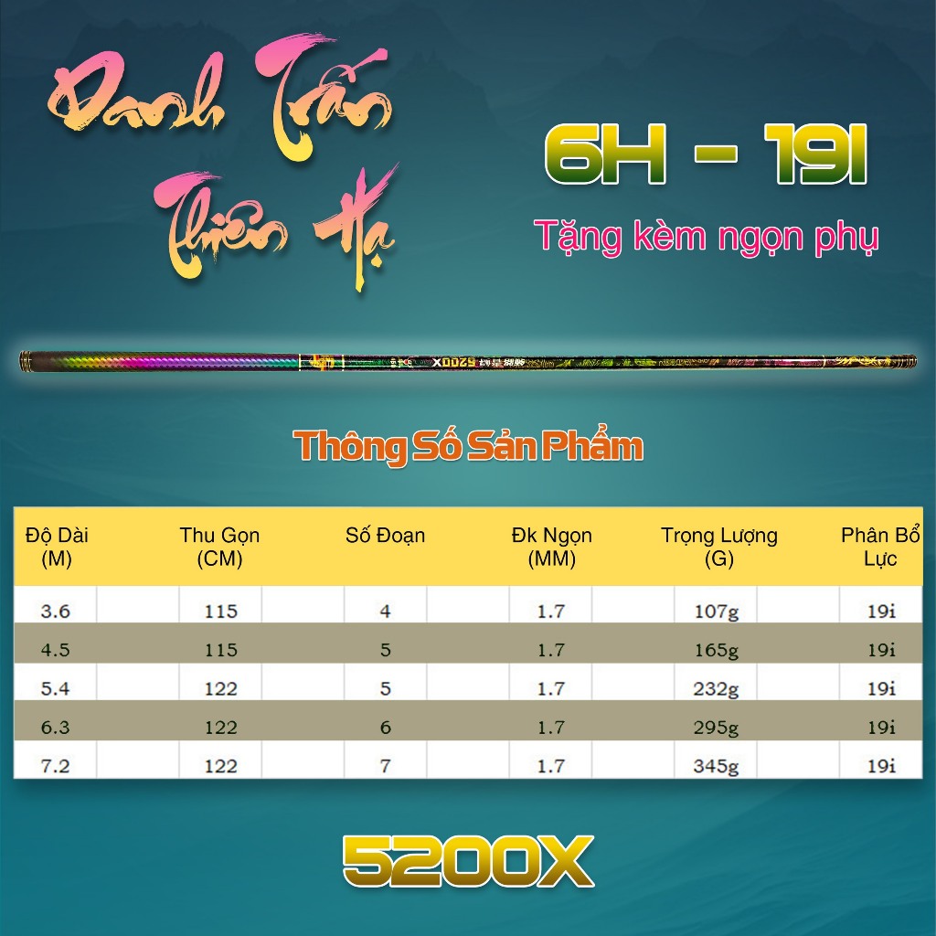 KhaLy Cần Câu Tay Danh Chấn Thiên Hạ 5H-28i Bản 4200x, 6H-19i Bản 5200x Chuyên Câu Đài Câu Đơn Tặng Kèm Ngọn Phụ CD-84