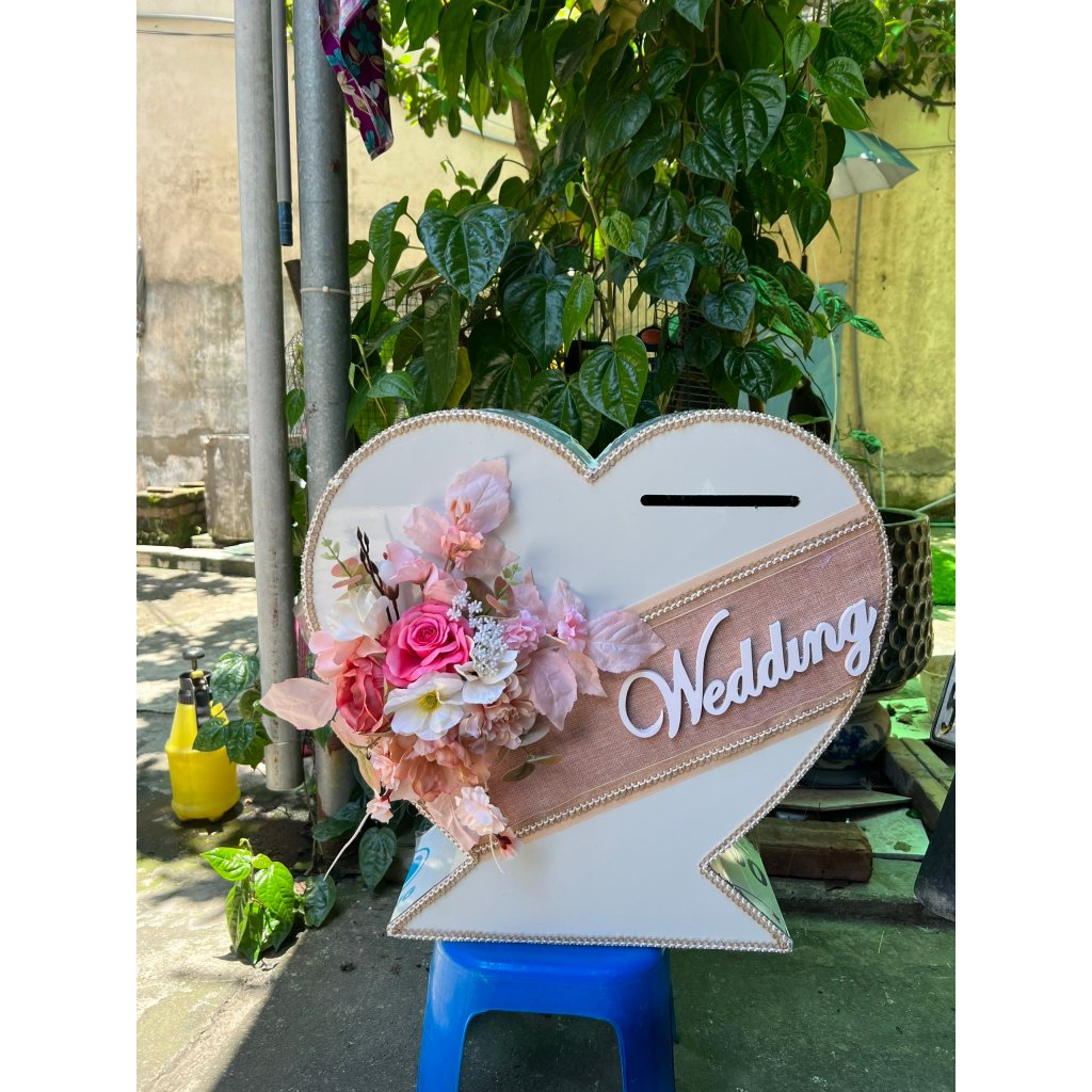 Thùng Đựng Phong Bì Decor Ngày Cưới Hình Trái Tym - Phụ Kiện Đồ Cưới